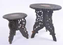PAIR OF ANGLO INDIAN CARVED HARDWOOD TABLES