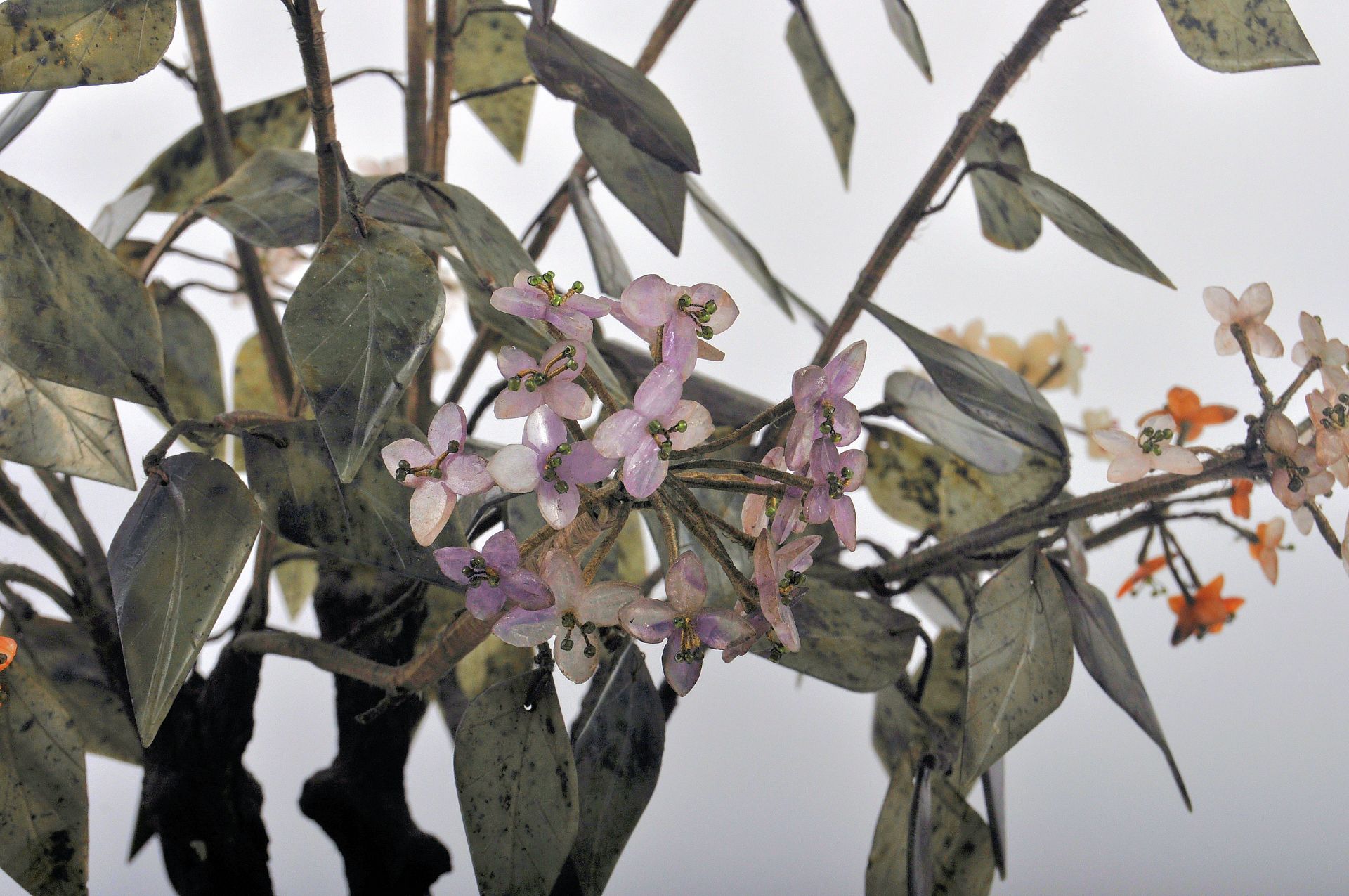 PAIR OF LARGE CHINESE JADE AND STONE BONSAI TREES - Image 5 of 20