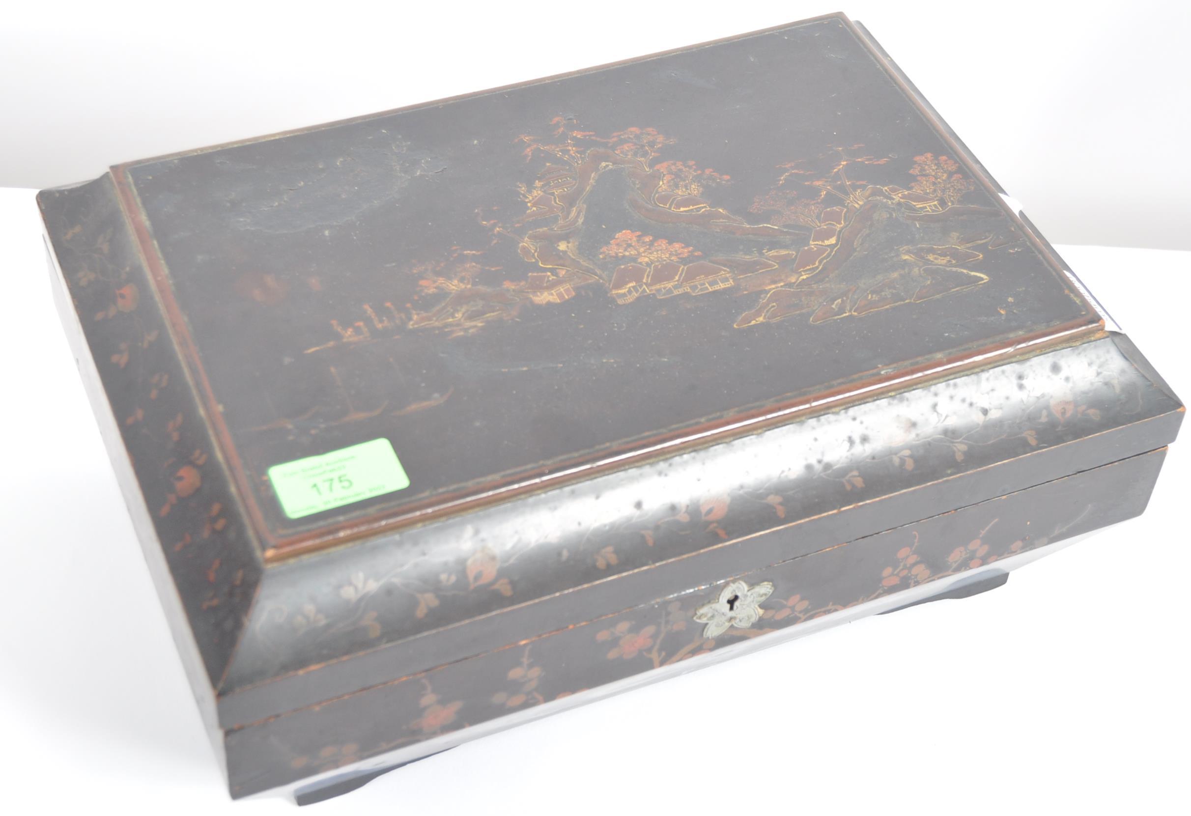 19TH CENTURY JAPANESE BLACK LACQUER BOX - Image 2 of 9