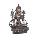 20TH CENTURY RUBY SET BRONZE OF GREEN TARA