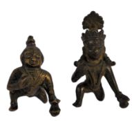 TWO ANTIQUE 19TH / 20TH INDIAN HINDU BRONZE FIGURINES OF KRISHNA