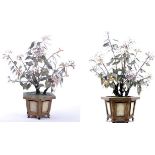 PAIR OF LARGE CHINESE JADE AND STONE BONSAI TREES