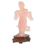 CHINESE CARVED PINK QUARTZ FIGURINE