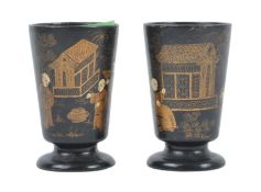 PAIR OF CHINESE BLACK LACQUER DRINKING CUPS