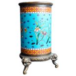 19TH CENTURY CHINESE CLOISONNE & BRONZE BRUSH POT