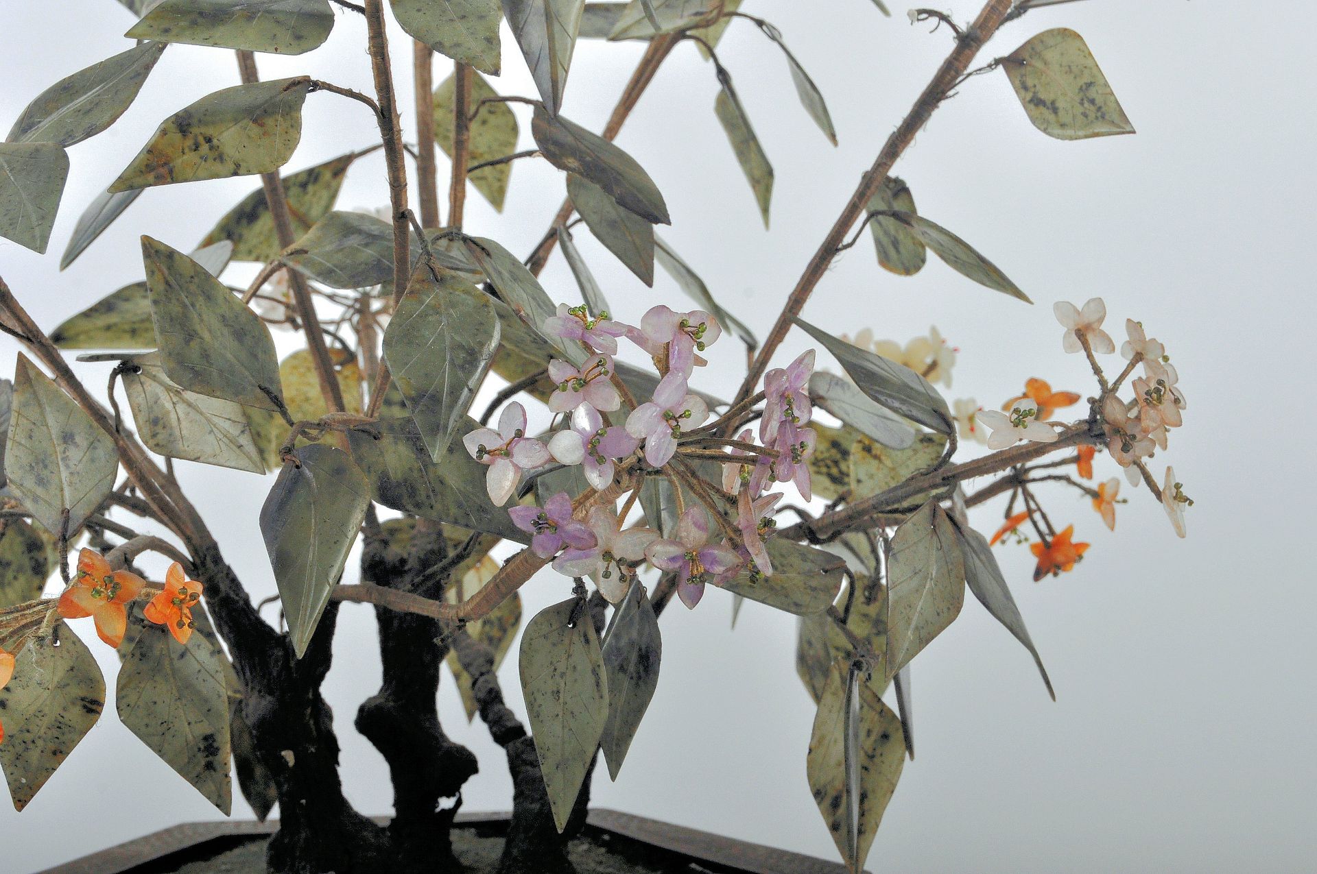 PAIR OF LARGE CHINESE JADE AND STONE BONSAI TREES - Image 6 of 20