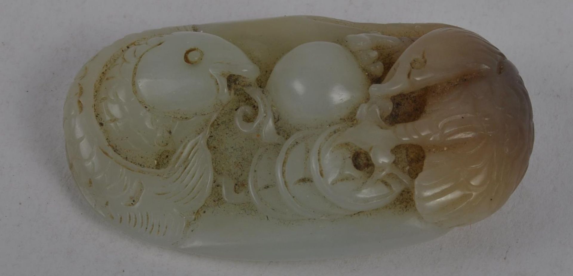 CHINESE CARVED JADE PANEL DEPICTING FISH, MONEY & BIRD - Image 3 of 4