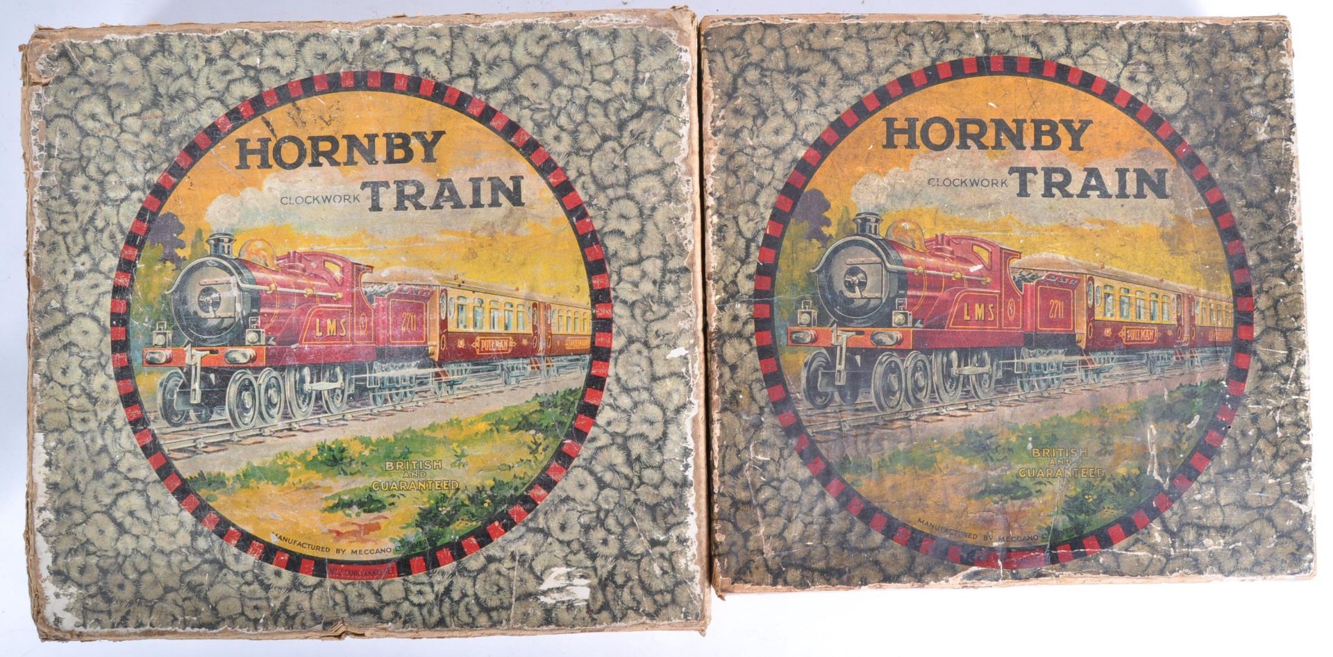 TWO VINTAGE HORNBY O GAUGE TINPLATE CLOCKWORK RAILWAY BOXES