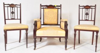 EDWARDIAN MAHOGANY ARMCHAIR AND MATCHING OCCASIONAL CHAIRS