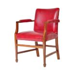 OAK & RED LEATHER OFFICE CHAIR - VINTAGE 20TH CENTURY