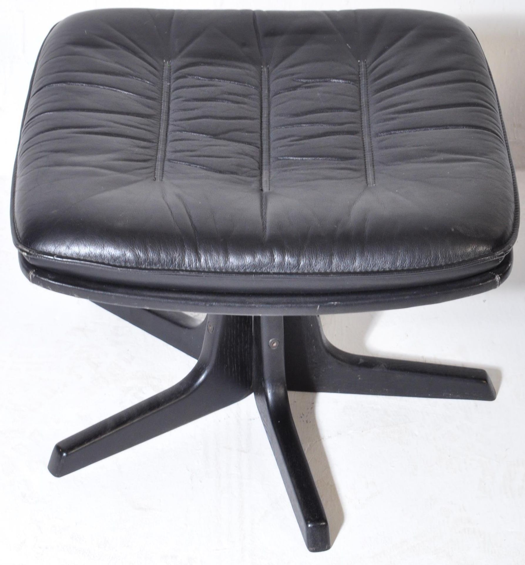 RETRO 20TH CENTURY BLACK LEATHER SWIVEL CHAIR & FOOTSTOOL - Image 5 of 5