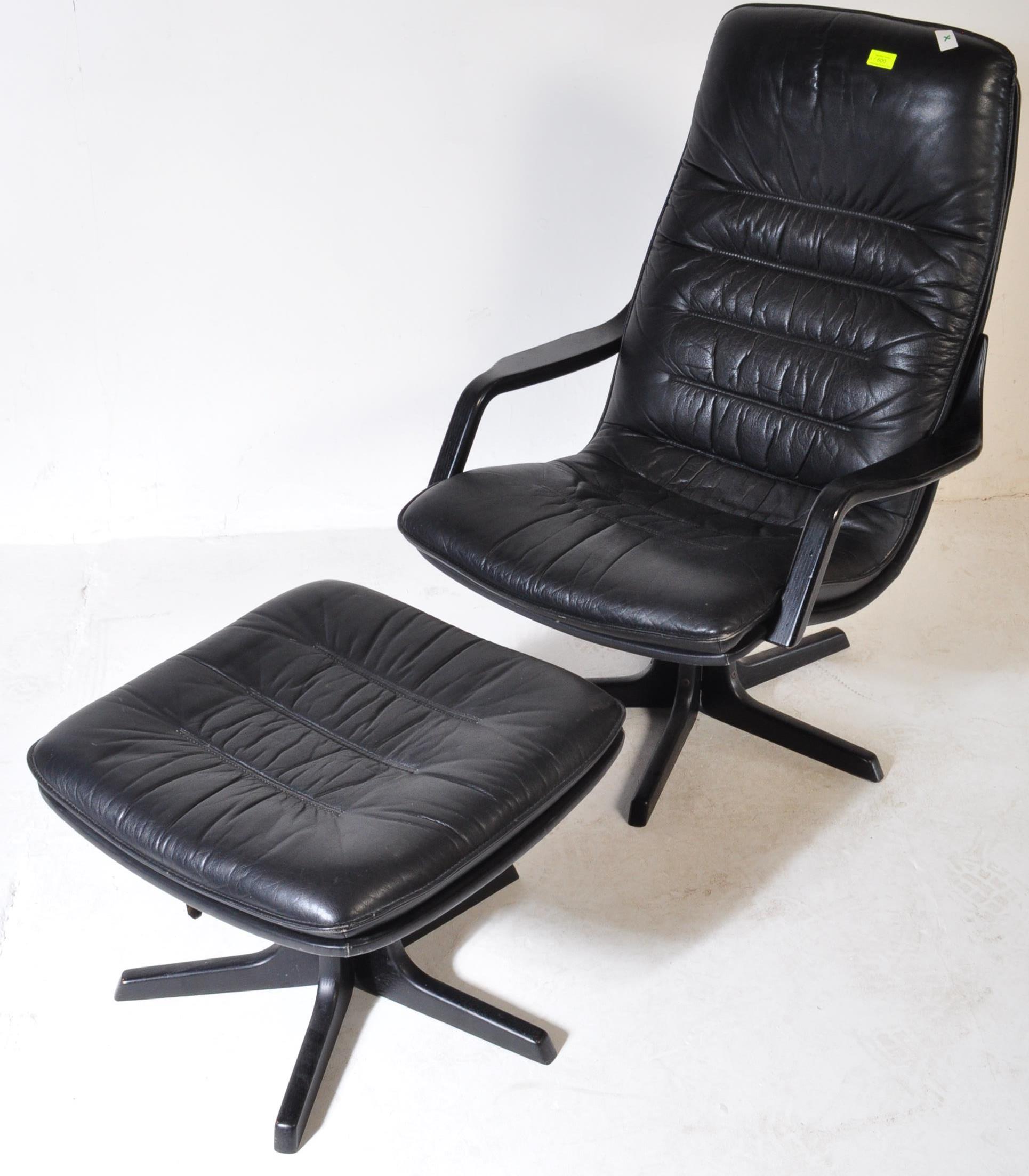 RETRO 20TH CENTURY BLACK LEATHER SWIVEL CHAIR & FOOTSTOOL - Image 2 of 5