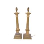 PAIR OF 20TH CENTURY BRASS CORINTHIAN COLUMN TABLE LAMPS