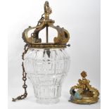 19TH CENTURY BRASS & GLASS PENDANT LIGHT