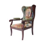 BIEDERMEIER 19TH CENTURY VICTORIAN WING BACK ARMCHAIR