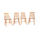 FOUR RETRO VINTAGE BEECH & ELM CZECH SPINDLE BACK CHAIRS