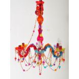 VINTAGE RETRO COLOURED ACRYLIC SIX ARM CHANDELIER