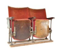 PAIR OF VINTAGE CAST IRON & UPHOLSTERED THEATRE STALL SEATS