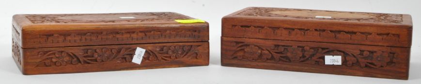 PAIR OF 20TH CENTURY CARVED CAMPHOR WOOD BOXES