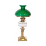 20TH CENTURY BRASS & GLASS OIL TABLE LAMP