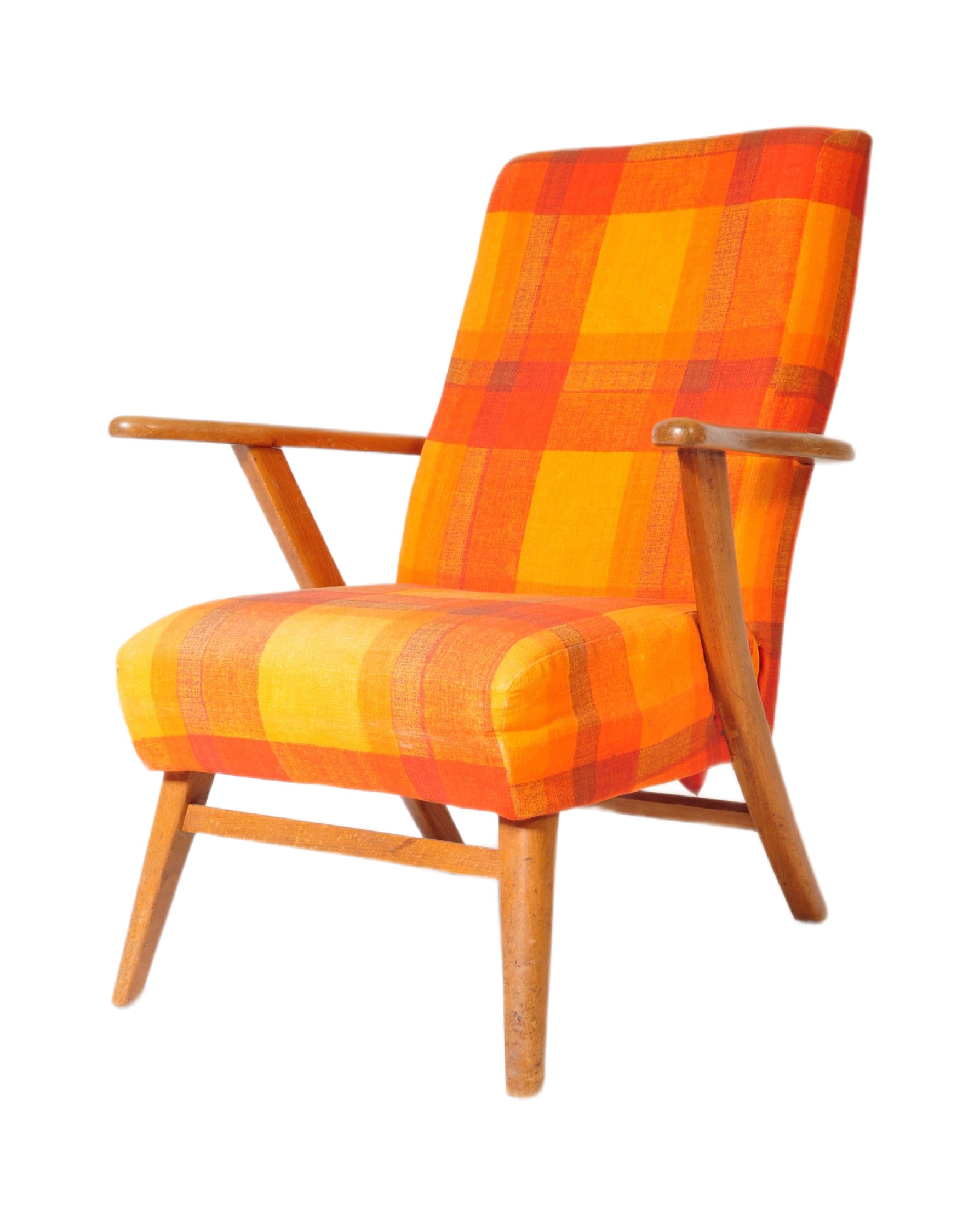 RETRO MID CENTURY OAK FRAMED ARMCHAIR