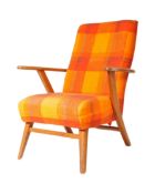 RETRO MID CENTURY OAK FRAMED ARMCHAIR