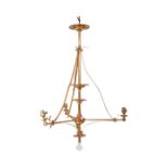 AN EARLY 20TH CENTURY TALL BRASS TIERED CEILING LIGHT