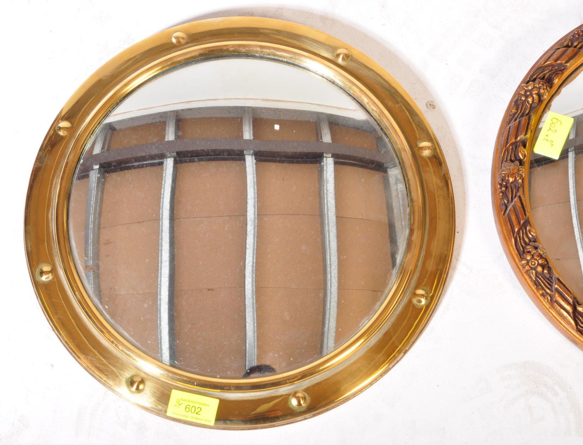 BRASS FISH EYE CONVEX CIRCULAR WALL MIRROR & ANOTHER - Image 3 of 5