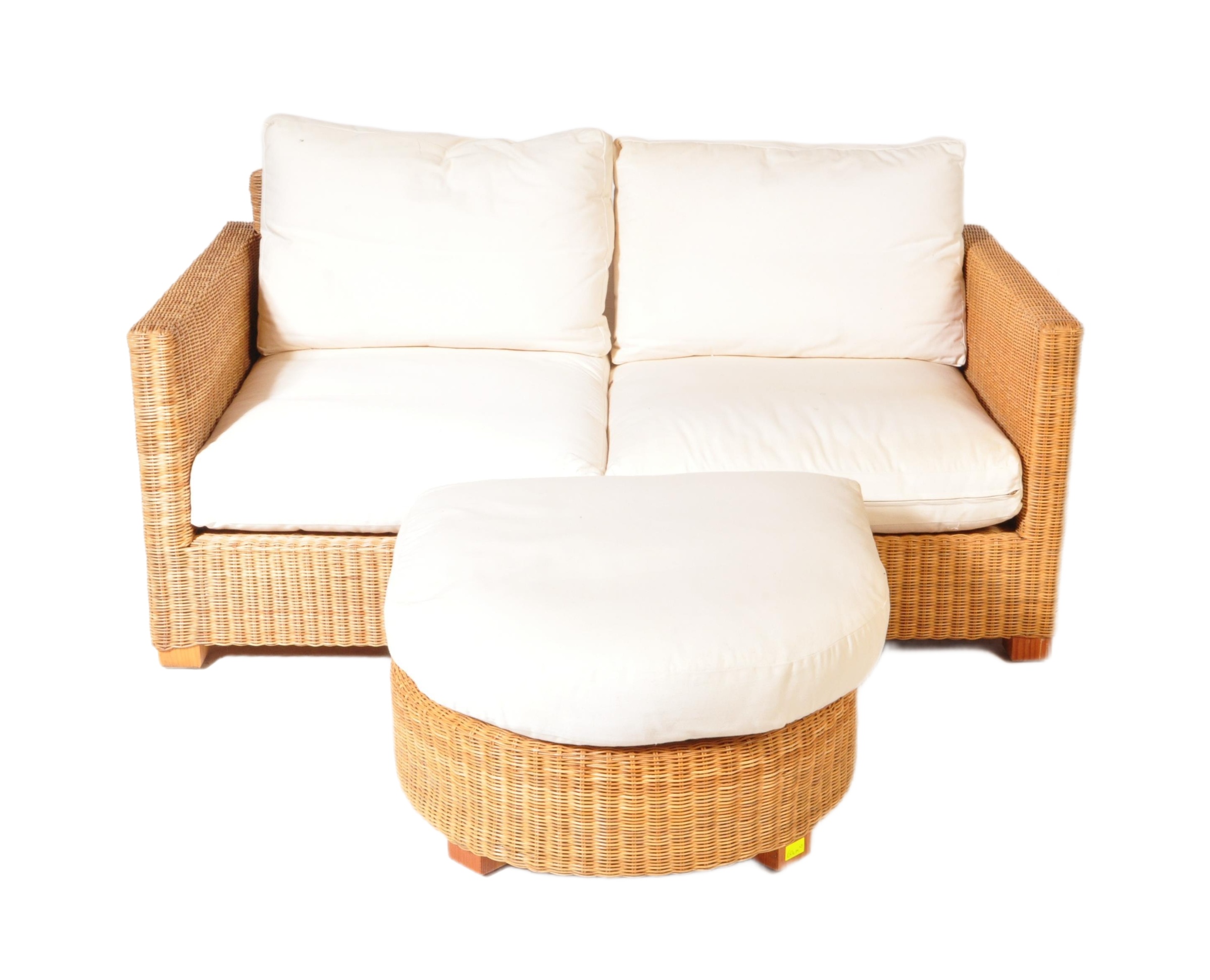 CONTEMPORARY MODERNIST RATTAN WEAVE ARMCHAIRS AND STOOL