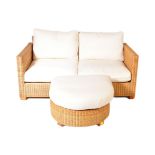 CONTEMPORARY MODERNIST RATTAN WEAVE ARMCHAIRS AND STOOL