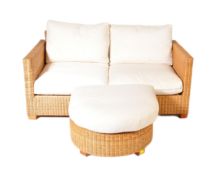 CONTEMPORARY MODERNIST RATTAN WEAVE ARMCHAIRS AND STOOL