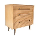 LEBUS FURNITURE - 1970S SEGMENTED OAK CHEST OF DRAWERS