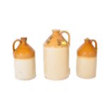 THREE EARLY 19TH CENTURY & LATER STONEWARE FLAGONS