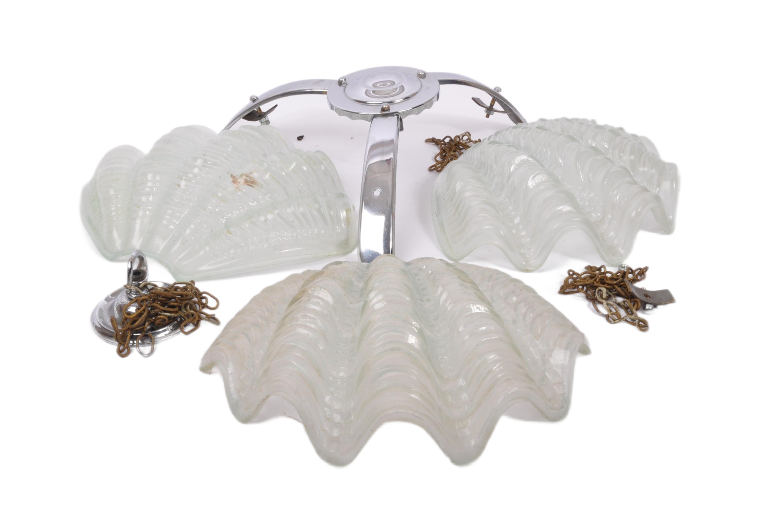 VINTAGE ART DECO FRENCH PRESSED GLASS CEILING LIGHT