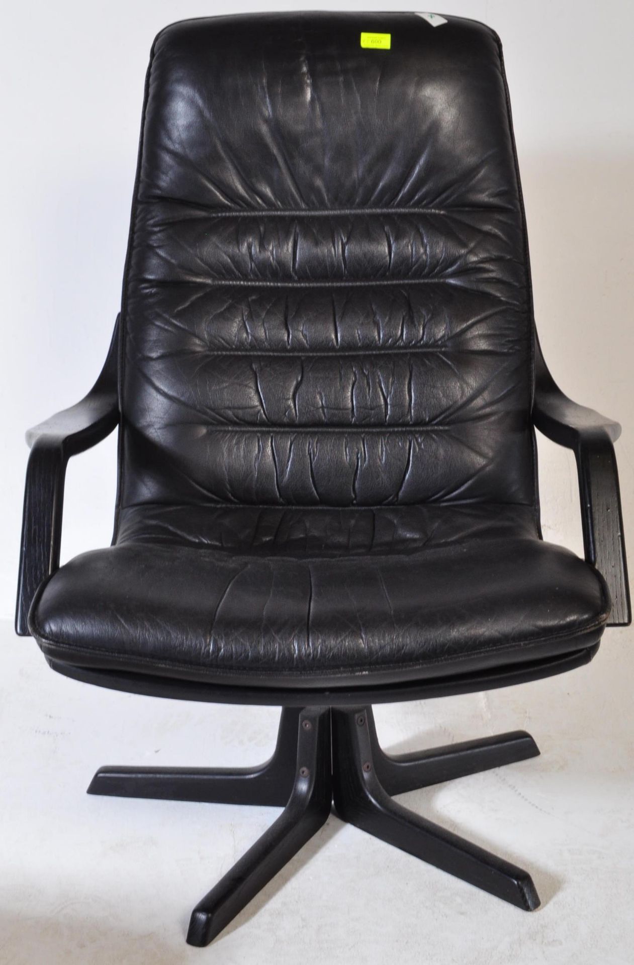 RETRO 20TH CENTURY BLACK LEATHER SWIVEL CHAIR & FOOTSTOOL - Image 3 of 5