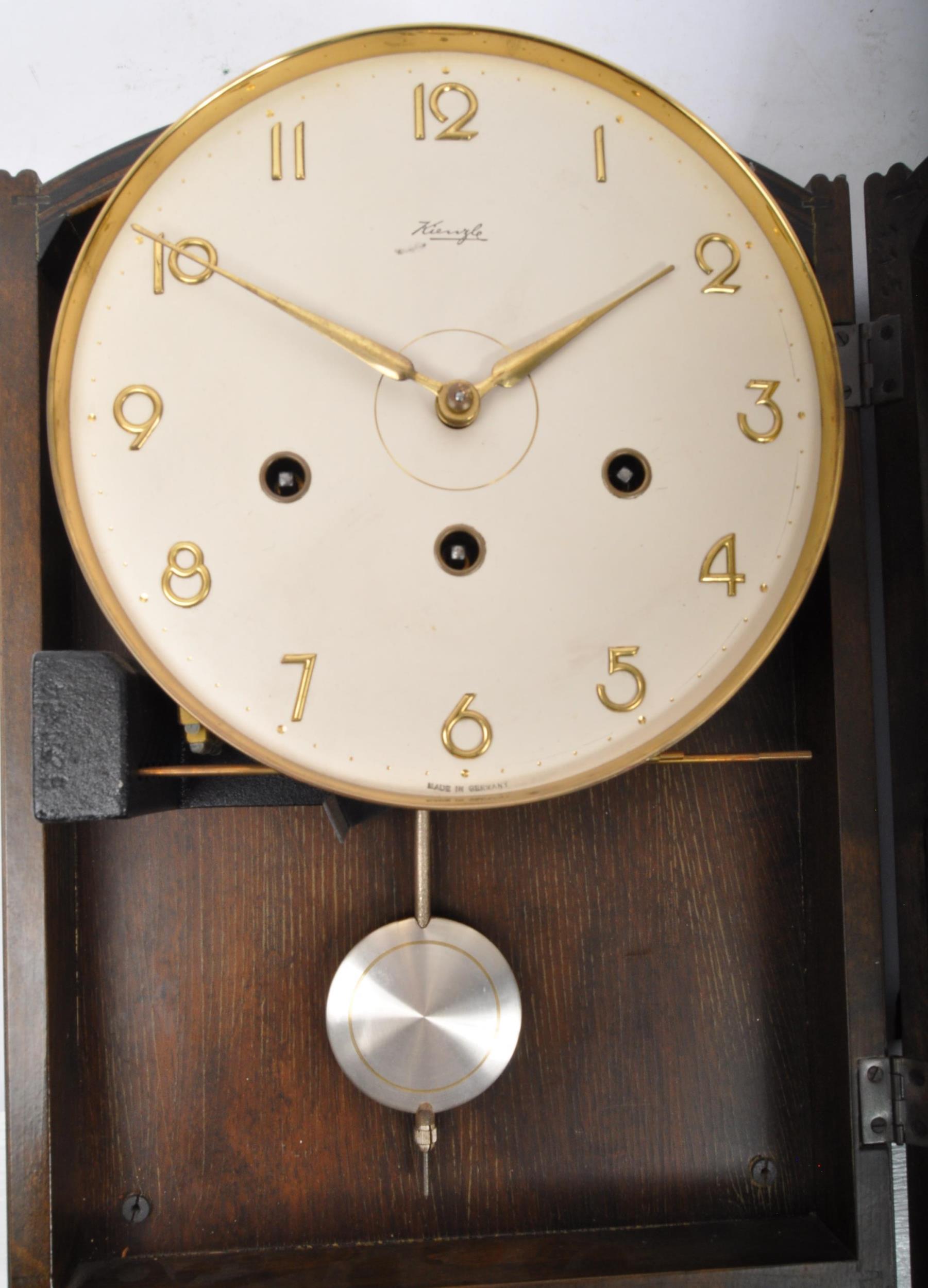 KIENZLE GERMANY HANGING WALNUT WALL CLOCK - Image 4 of 6