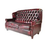 CHESTERFIELD OXBLOOD LEATHER WING BACK SOFA SETTEE