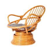 BAMBOO & WICKER CANE SWIVEL EGG ARMCHAIR - MID 20TH CENTURY