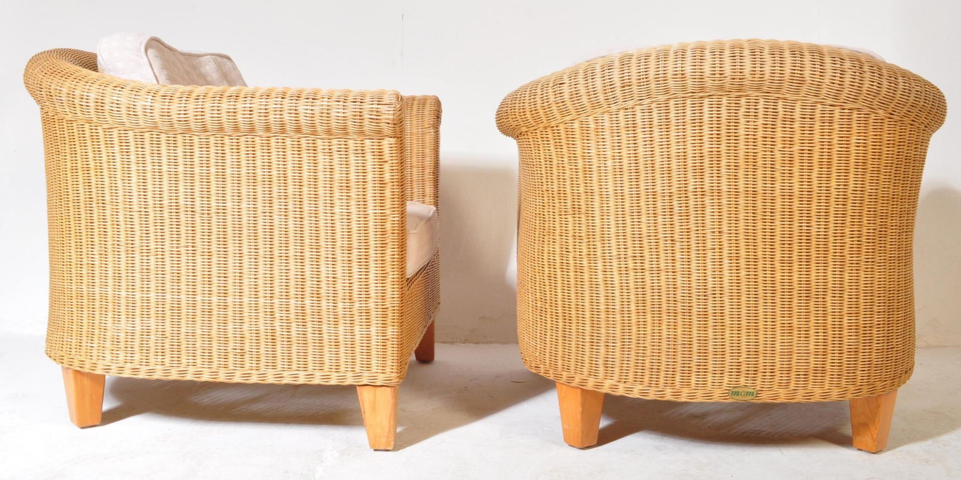 PAIR OF RATTAN WICKER TUB CONSERVATORY ARMCHAIRS - Image 3 of 4