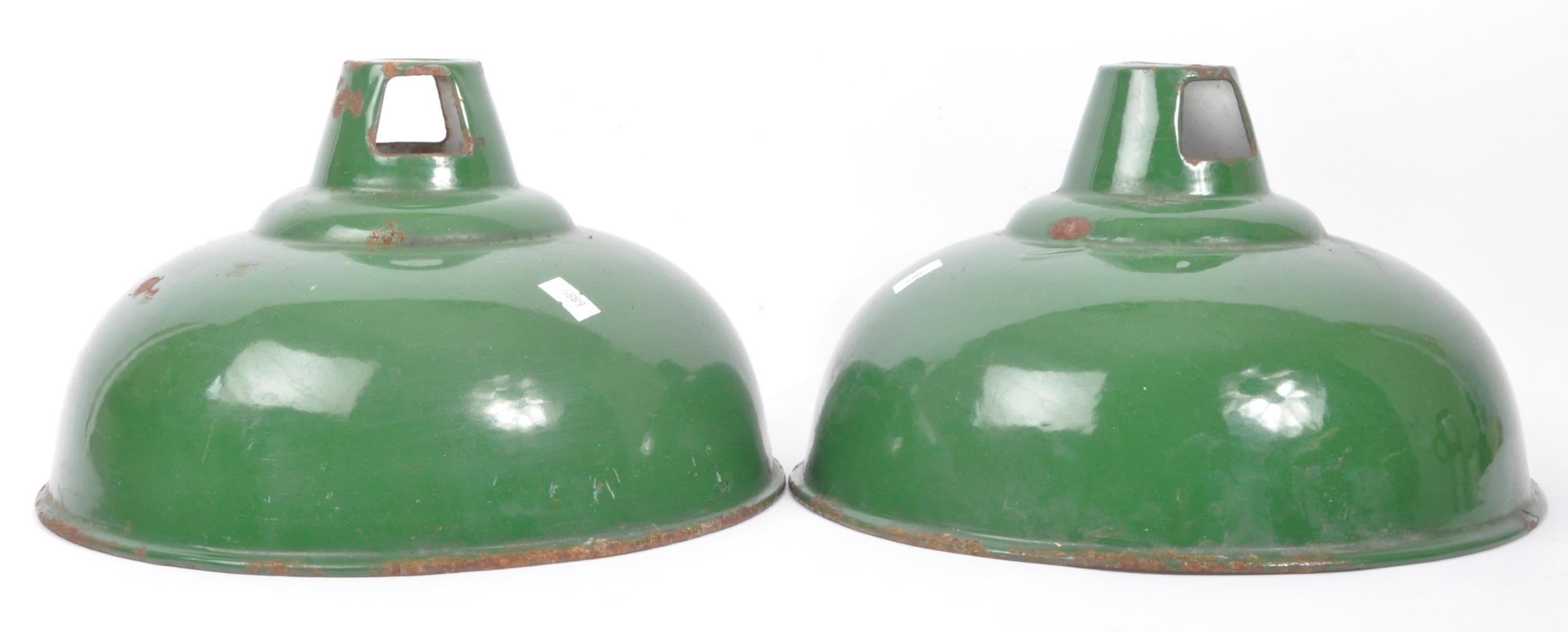 PAIR OF RETRO GREEN ENAMELLED INDUSTRIAL SHADES - Image 4 of 6