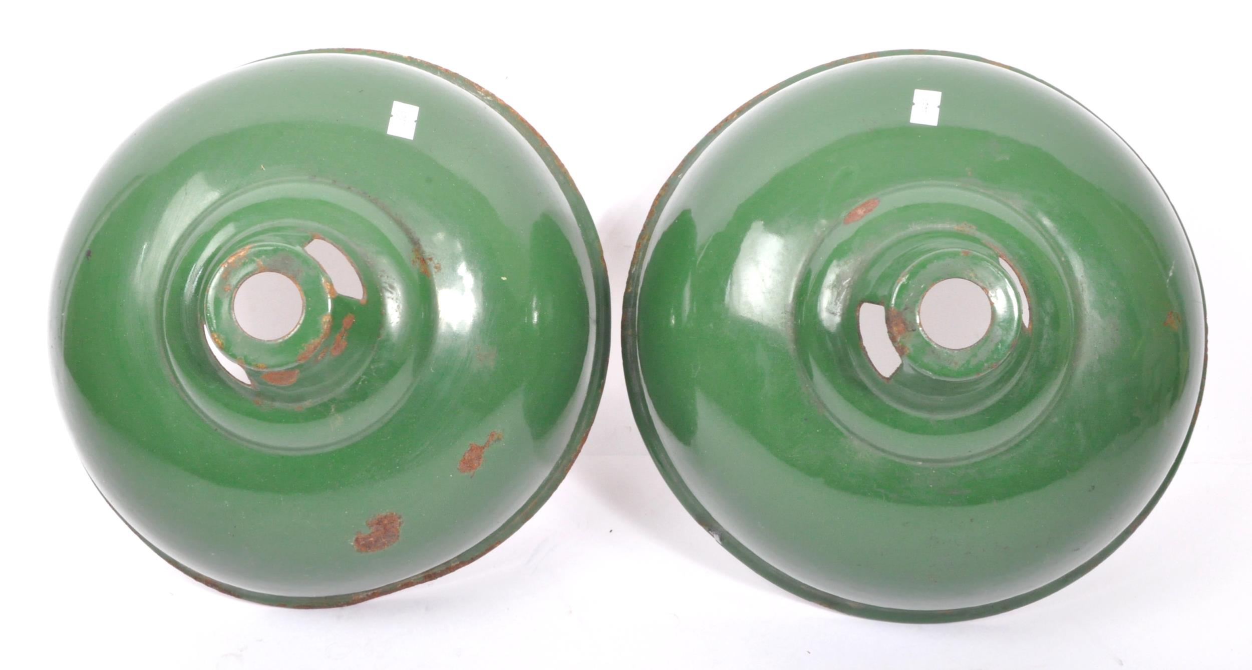 PAIR OF RETRO GREEN ENAMELLED INDUSTRIAL SHADES - Image 2 of 6