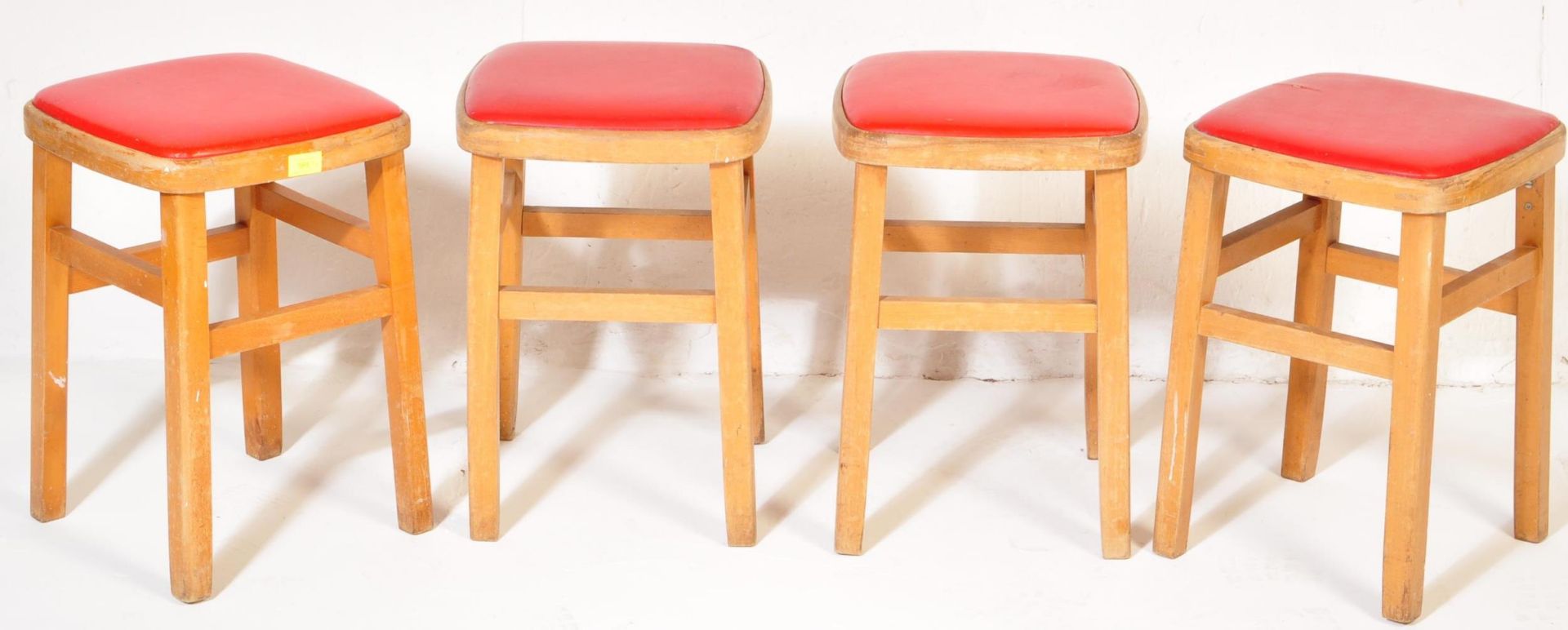 FOUR RETRO MID CENTURY RED LEATHER STOOLS - Image 2 of 5