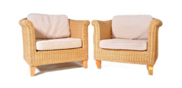 PAIR OF RATTAN WICKER TUB CONSERVATORY ARMCHAIRS