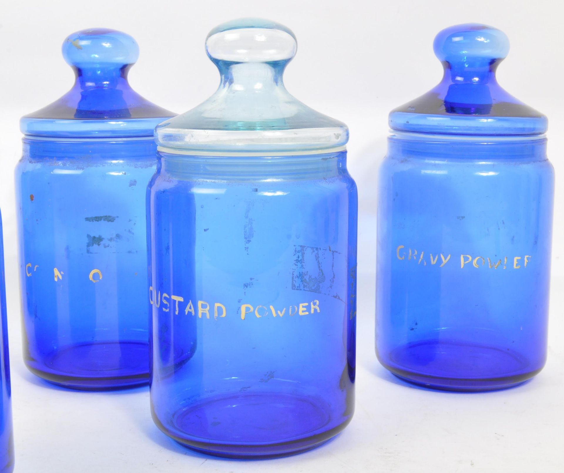 COLLECTION OF SIX FRENCH BLUE GLASS LIDDED JARS - Image 4 of 5