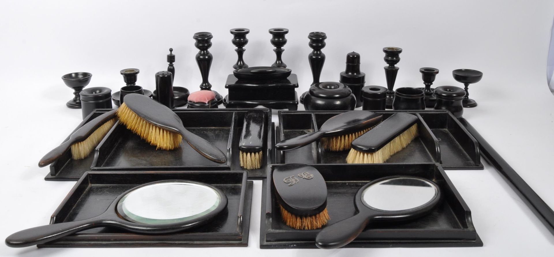 COLLECTION EARLY 20TH CENTURY FRENCH EBONY DRESSING SETS