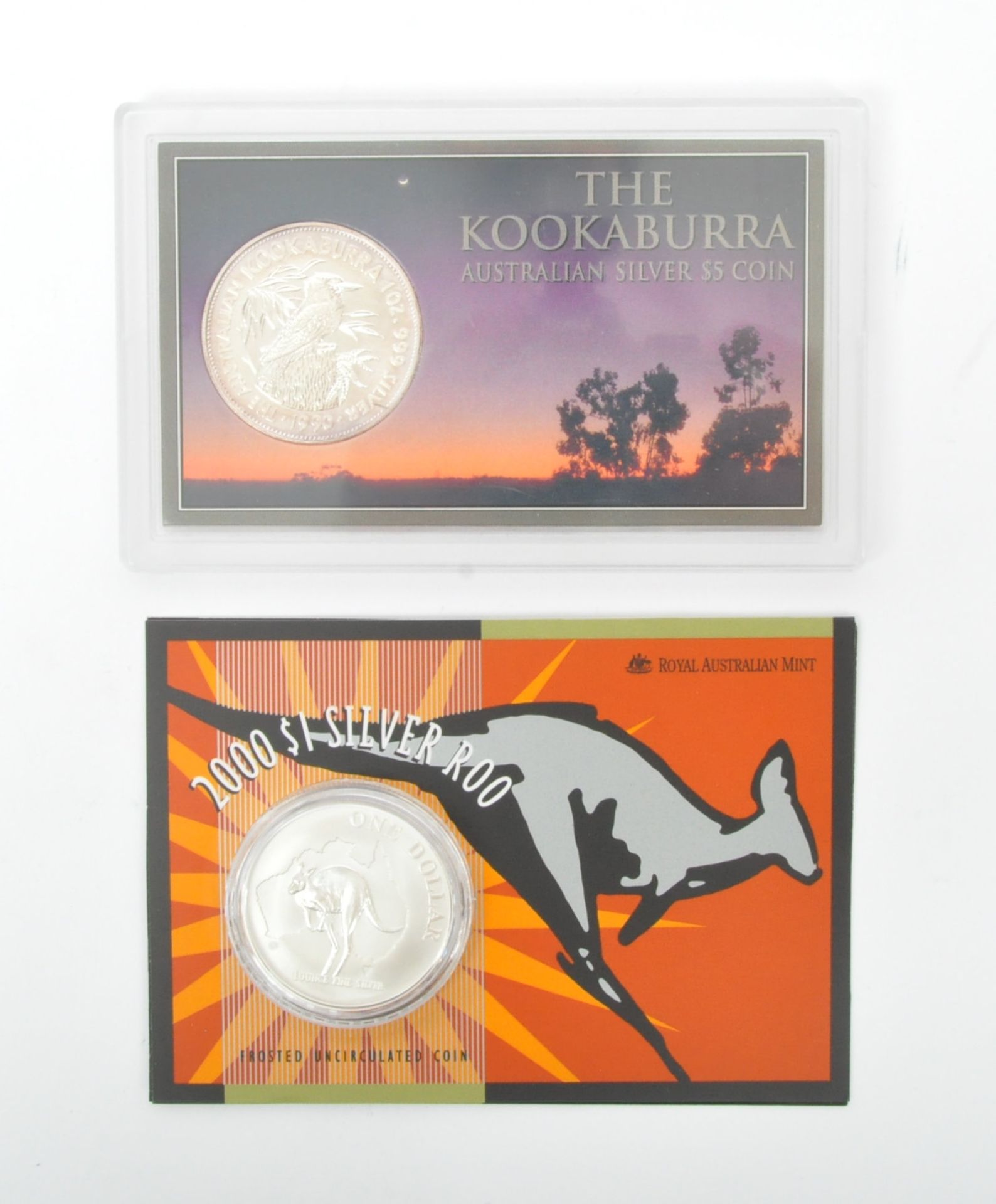 TWO SOLID SILVER AUSTRALIAN PROOF COINS - ONE DOLLAR & FIVE DOLLAR