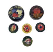 SIX VINTAGE MOORCROFT POTTERY CERAMIC POT LIDS