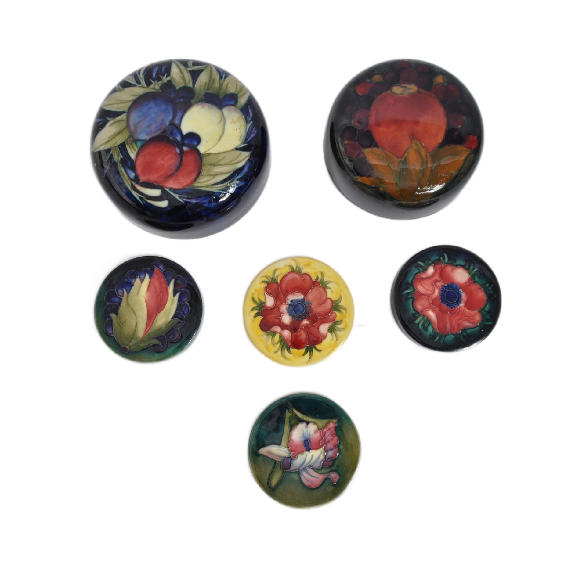 SIX VINTAGE MOORCROFT POTTERY CERAMIC POT LIDS