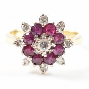 HALLMARKED 9CT GOLD RUBY & DIAMOND CLUSTER RING