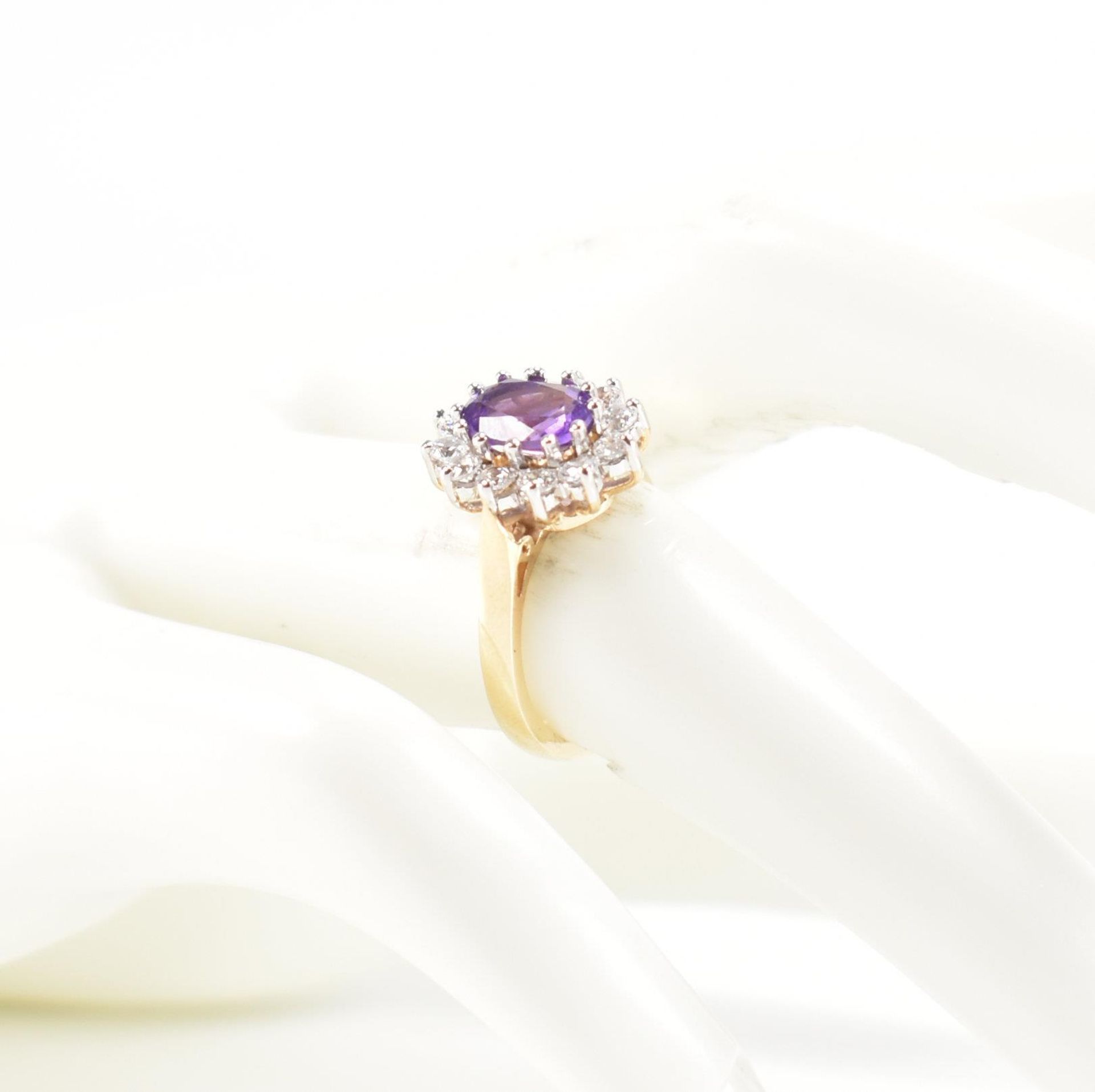 HALLMARKED 9CT GOLD AMETHYST & CZ CLUSTER RING - Image 8 of 8
